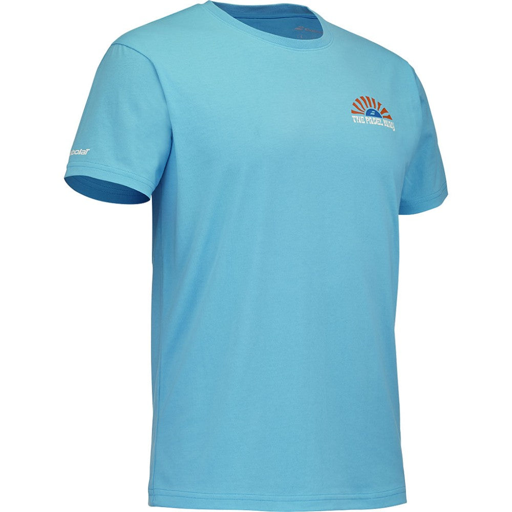 Мъжката тениска за падел Баболат PERF COTTON TEE SCUBA BLUE, изработена от 80% памук и 20%. Светло син цвят