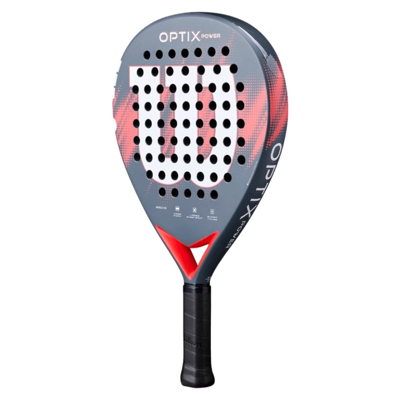 Падел ракета Wilson Optix V2 Power Red с удобен дизайн и контролиран баланс, идеална за начинаещи и любители тенис играчи.