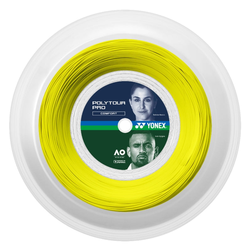 Yonex Polytour Pro în galben este un cordaj monofilament mai moale, creat pentru jucătorii agresivi care caută un control excelent, o senzație stabilă și un potențial ridicat de spin.