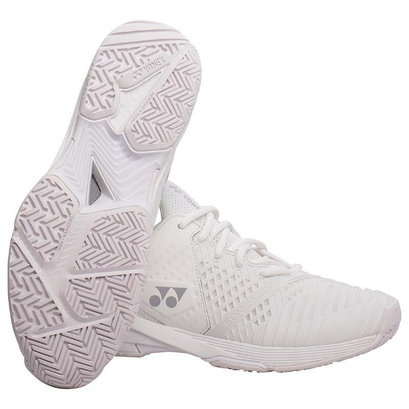 Pantofi sport pentru femei Yonex PC Sonicage 3 White/Silver pentru tenis, ușori și stabili pentru mișcări rapide pe teren