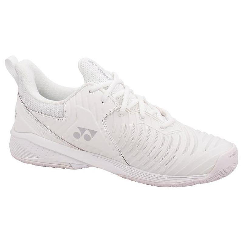 Pantofi sport pentru femei Yonex PC Sonicage 3 White/Silver – pantofi de tenis ușori pentru viteză, confort și stabilitate pe teren.