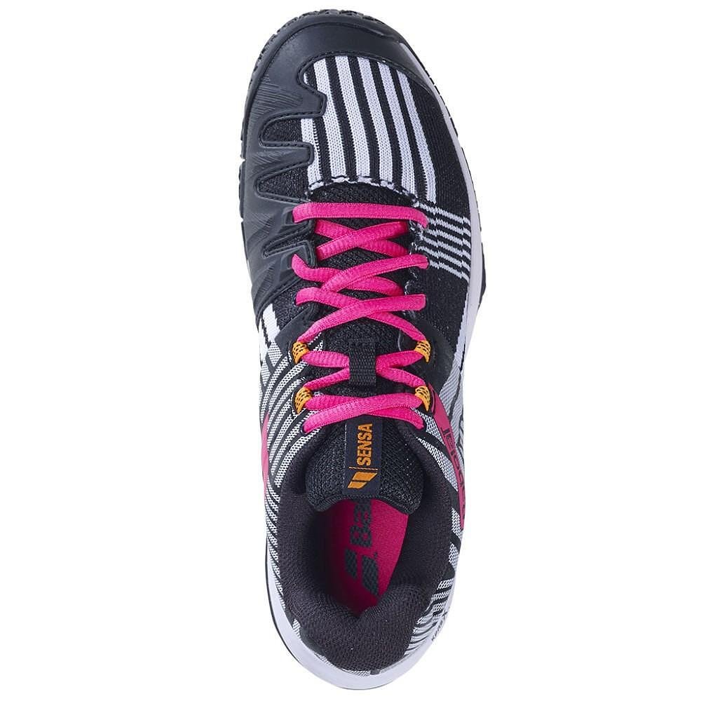 Pantofi de padel pentru femei Babolat SENSA BLACK / ROSEBERRY – pantofi stabili și confortabili pentru padel, cu un design modern.