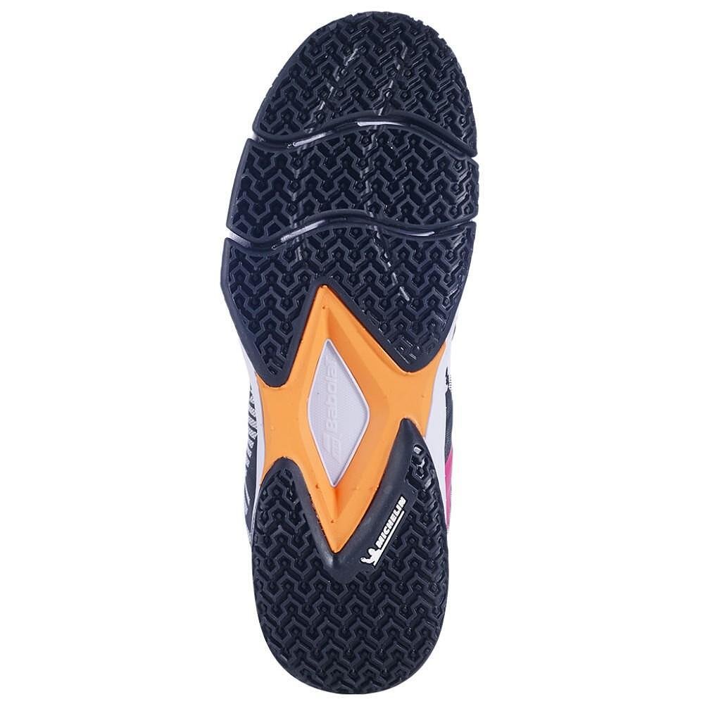 Pantofi de padel pentru femei Babolat SENSA BLACK / ROSEBERRY – stabili, comozi și rezistenți pentru terenul de padel.