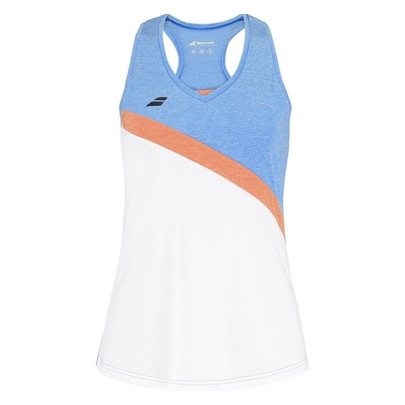 Maiou de damă Babolat PLAY TANK TOP - alb, albastru – maiou sport de tenis cu decolteu în V și spate tip racerback.