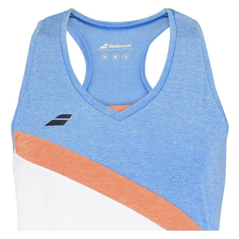 Maiou de damă Babolat PLAY TANK TOP - alb, albastru – maiou sport pentru femei cu spate tip racerback și decolteu în V