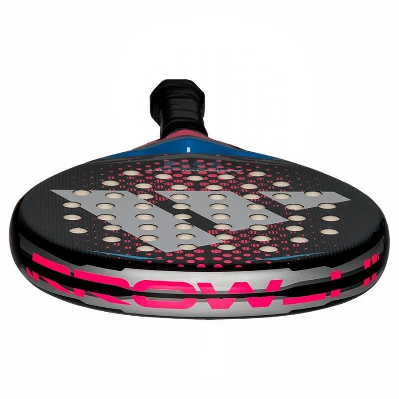 Rachetă de padel Adidas Arrow Hit Junior Pink cu formă rotundă, nucleu Soft Performance EVA, față din fibră de sticlă și zonă centrală de lovire, destinată jucătorilor tineri începători, oferind confort