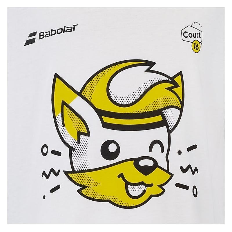 Kids' Babolat EXERCISE COTTON C16 T-shirt - white with Court 16 icon and tennis design for kids