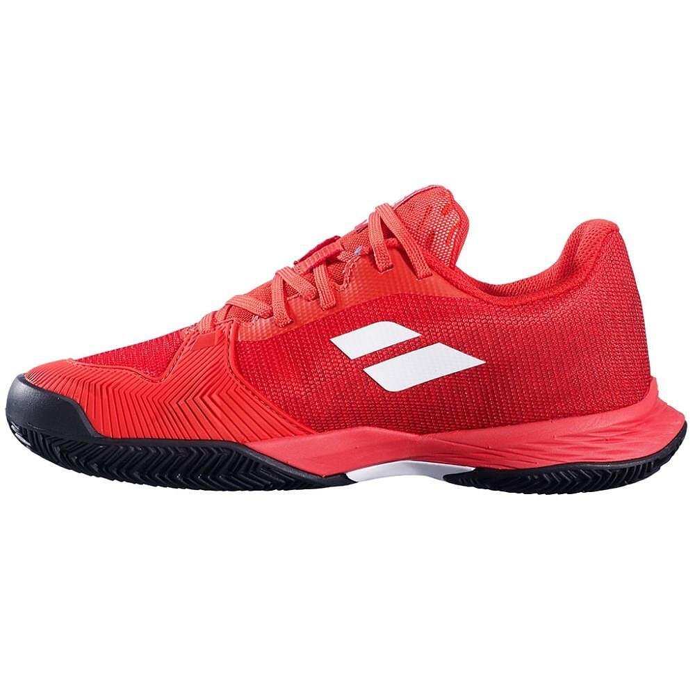 Kids' Babolat JET MACH 3 JNR CLAY CHERRY TOMATO / WHITE – lightweight tennis shoes for speed and stability.