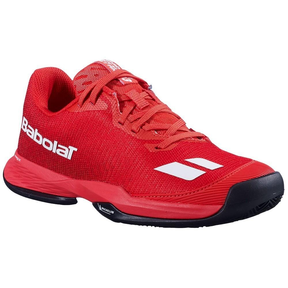 Kids' Babolat JET MACH 3 JNR CLAY CHERRY TOMATO / WHITE, red tennis shoes for young players