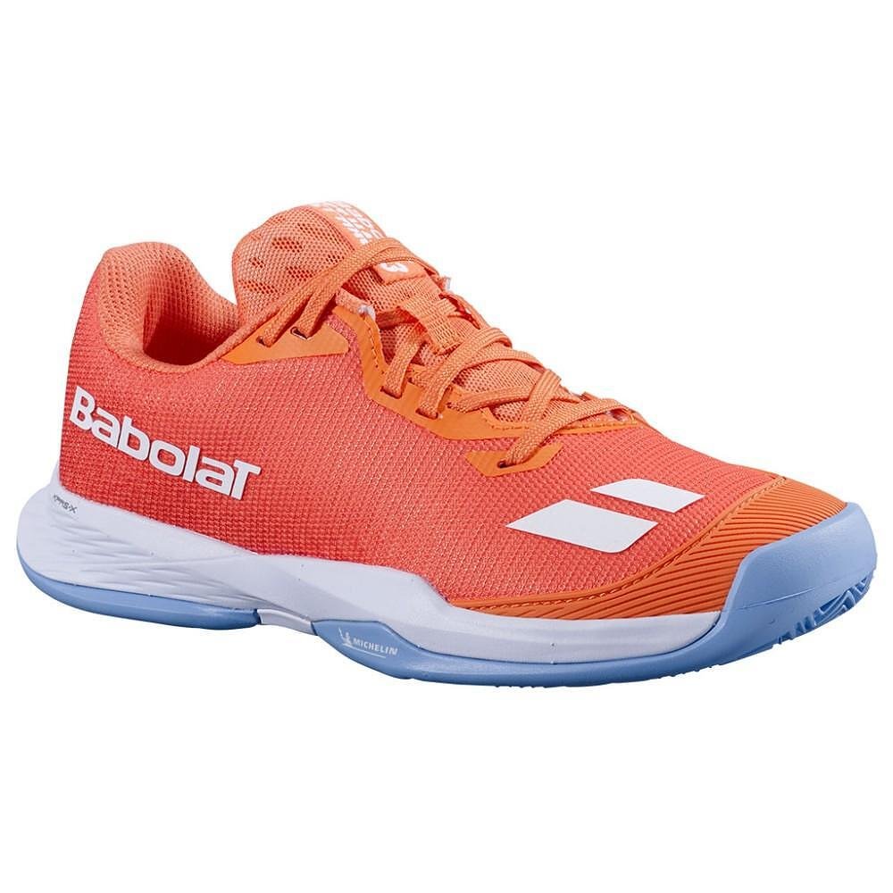Kids' Babolat JET MACH 3 JNR CLAY MELON tennis shoes, lightweight and stable for young players