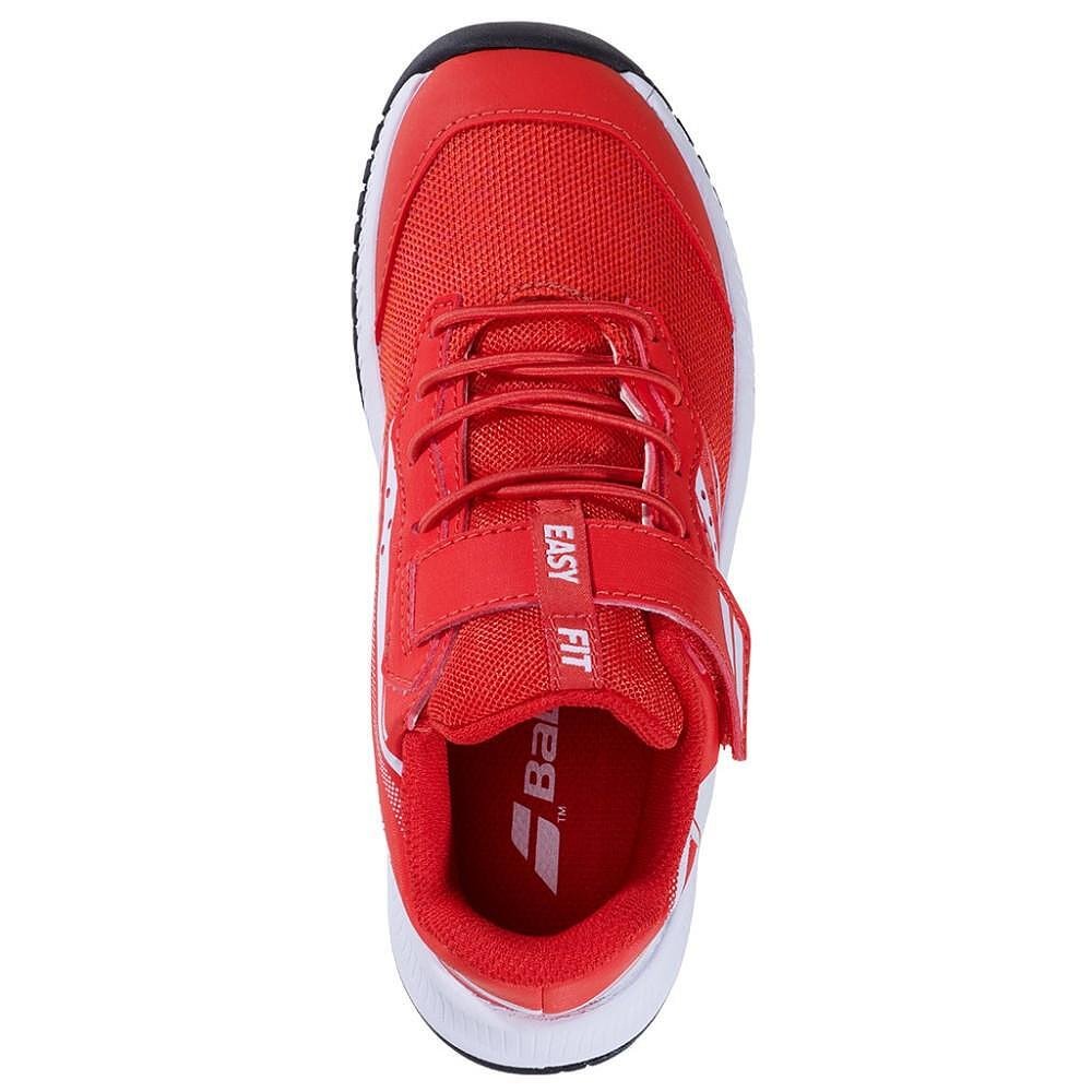 Kids' Babolat PULSION KID AC CHERRY TOMATO / WHITE – lightweight tennis shoes for children with comfort and stability.