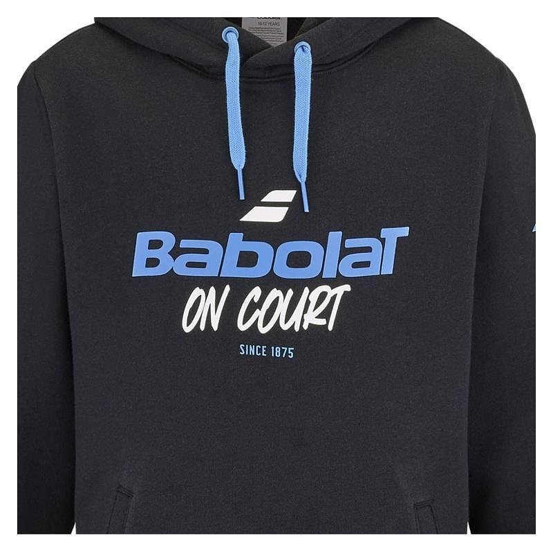 Hanorac pentru copii Babolat EXERCISE HOOD SWEET - black, model sport negru cu glugă și logo Babolat