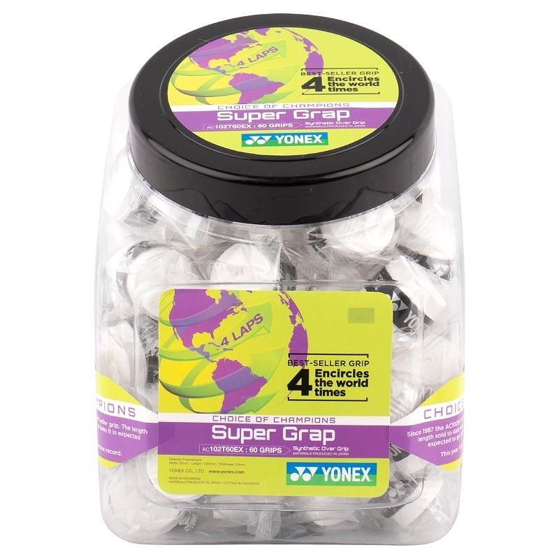 Grip din cutie Yonex WET SUPER GRAP White 60 bucăți – grip de tenis alb pentru control excelent și confort.