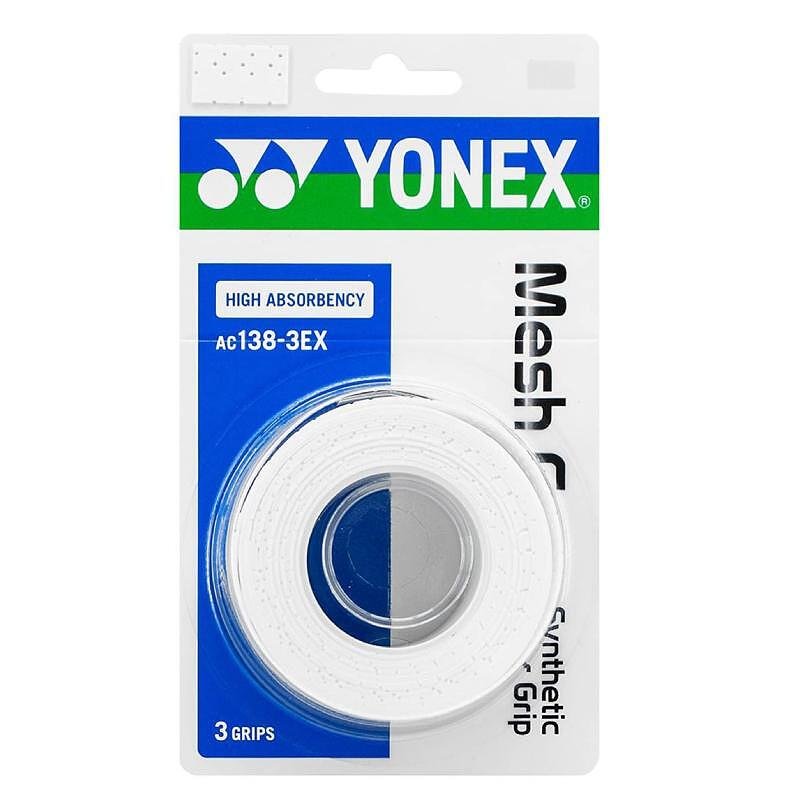 Gripuri Yonex Mesh Grap (3 bucăți în cutie) - alb – 3 gripuri de tenis Yonex, albe, foarte absorbante