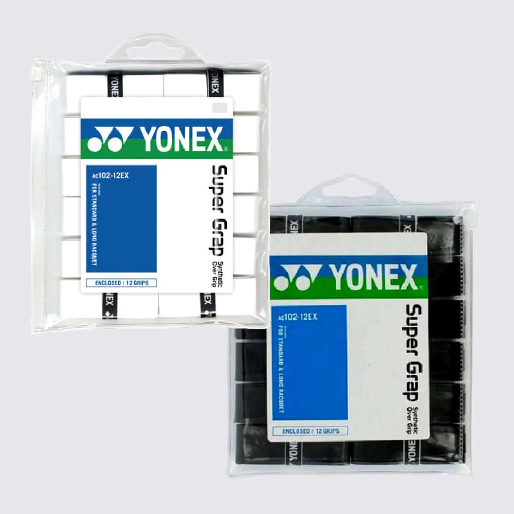 Грипове Yonex Super Grap - white, black, 12 броя за тенис ракета, падел ракета и ракети за падел