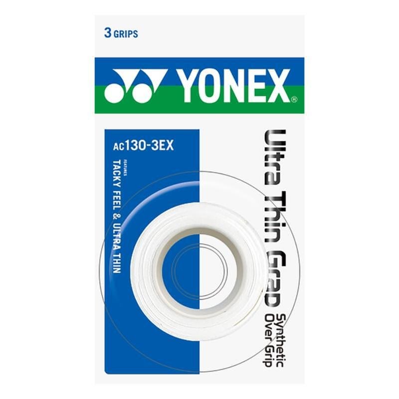 Gripuri Yonex ULTRA THIN Grap White - 3 bucăți, gripuri albe subțiri de tenis Yonex pentru rachete de tenis, rachete de padel și rachete de badminton