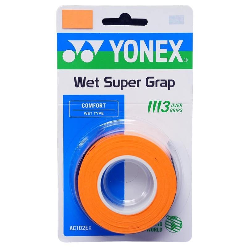 Gripuri Yonex WET SUPER GRAP Orange - 3 bucăți pentru rachetă de tenis și rachete de padel, portocaliu, priză lipicioasă