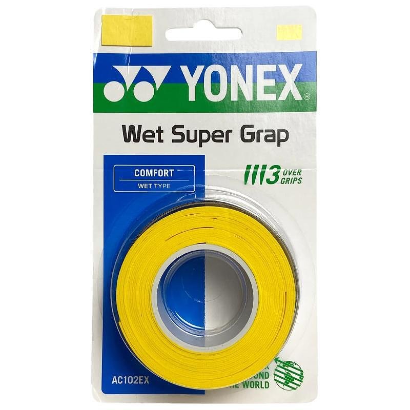 Gripuri Yonex WET SUPER GRAP Yellow - 3 bucăți, grip galben pentru rachetă de tenis Yonex, cu aderență excelentă și control
