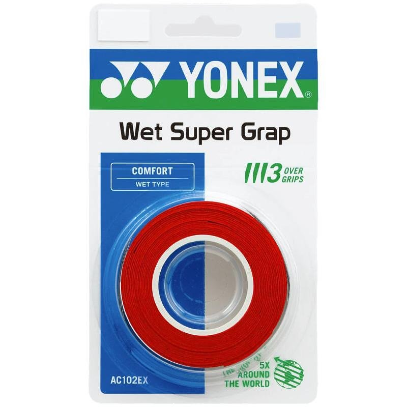 Gripuri Yonex WET SUPER GRAP Wine Red - 3 bucăți, grip de tenis lipicios pentru control și confort