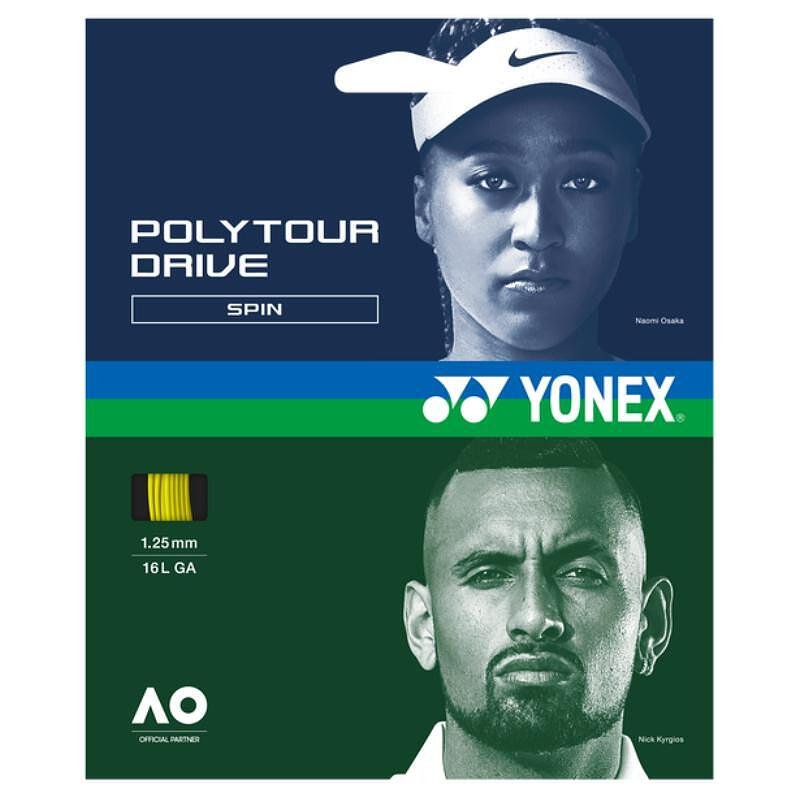 Cordaj Yonex POLYTOUR DRIVE 125 Galben Flash, cordaj din poliester galben de 12 m/200 m pentru rachete de tenis