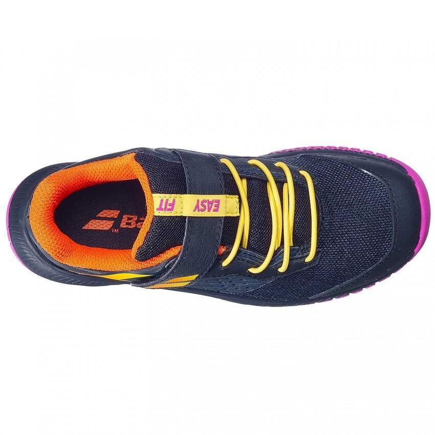 Kids' Babolat PULSION ALL COURT BLACK AERO sneakers for tennis and all courts, comfortable and stable kids' sports shoes