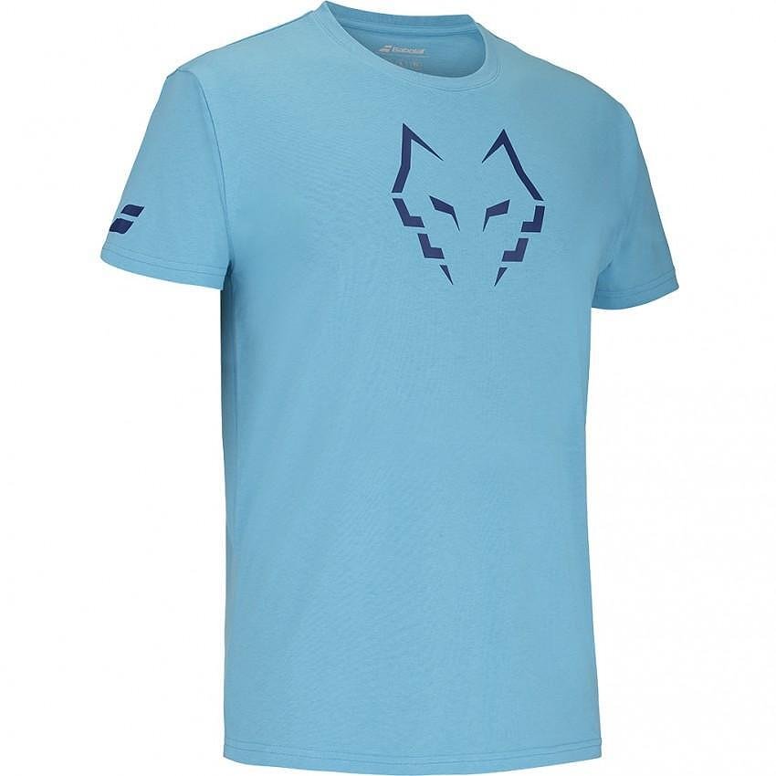 Мъжка тениска Babolat COTTON J. LEBRON CYAN BLUE 2025 – мека памучна тениска за тенис и падел