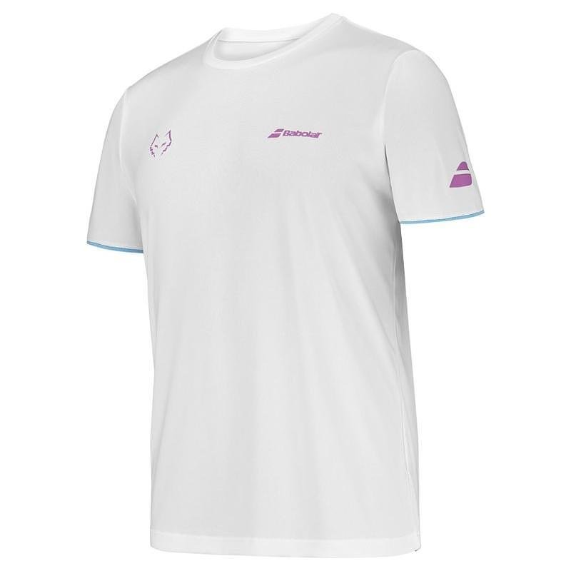Men's Babolat CREW NECK LEBRON 2025 T-shirt - white, a white padel and tennis shirt with a modern design and the El Lobo and Babolat logos