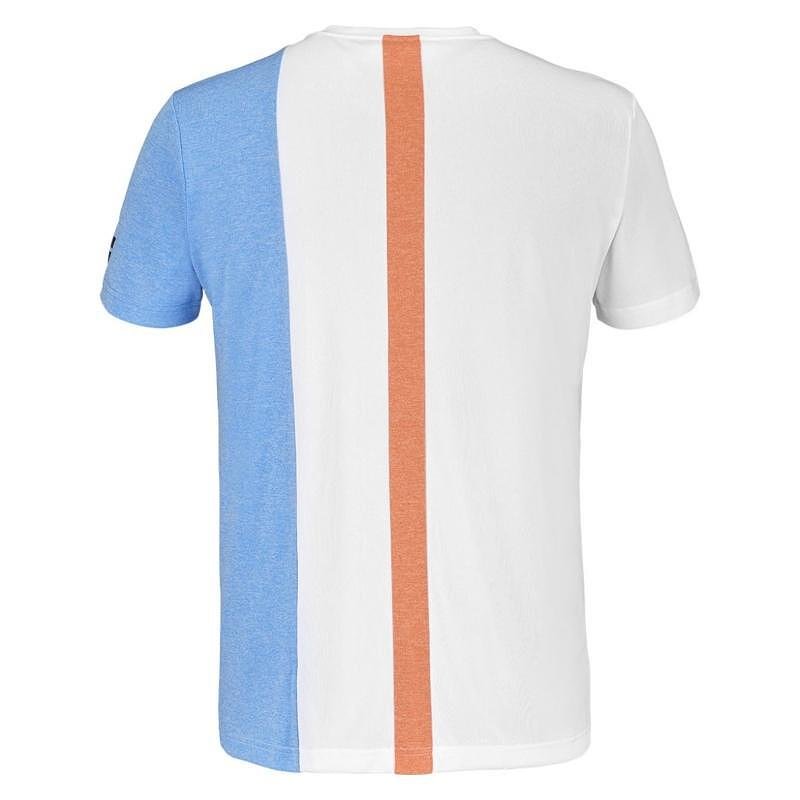 Мъжка тениска Babolat PLAY CREW - white, blue, спортна тениска с дишаща материя и модерен дизайн