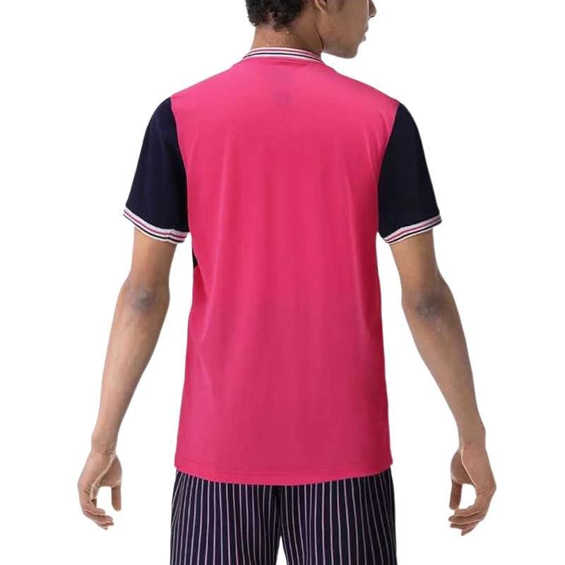 Tricou bărbătesc Yonex 10499 Rose Pink Roland Garros, model sport în roz, cu mâneci închise la culoare, pentru confort și stil