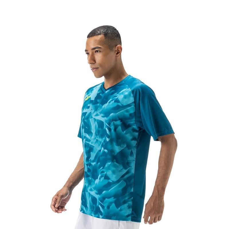 Men's Yonex CREW NECK SHIRT Blue Green for tennis and padel, lightweight, breathable, and with UV protection