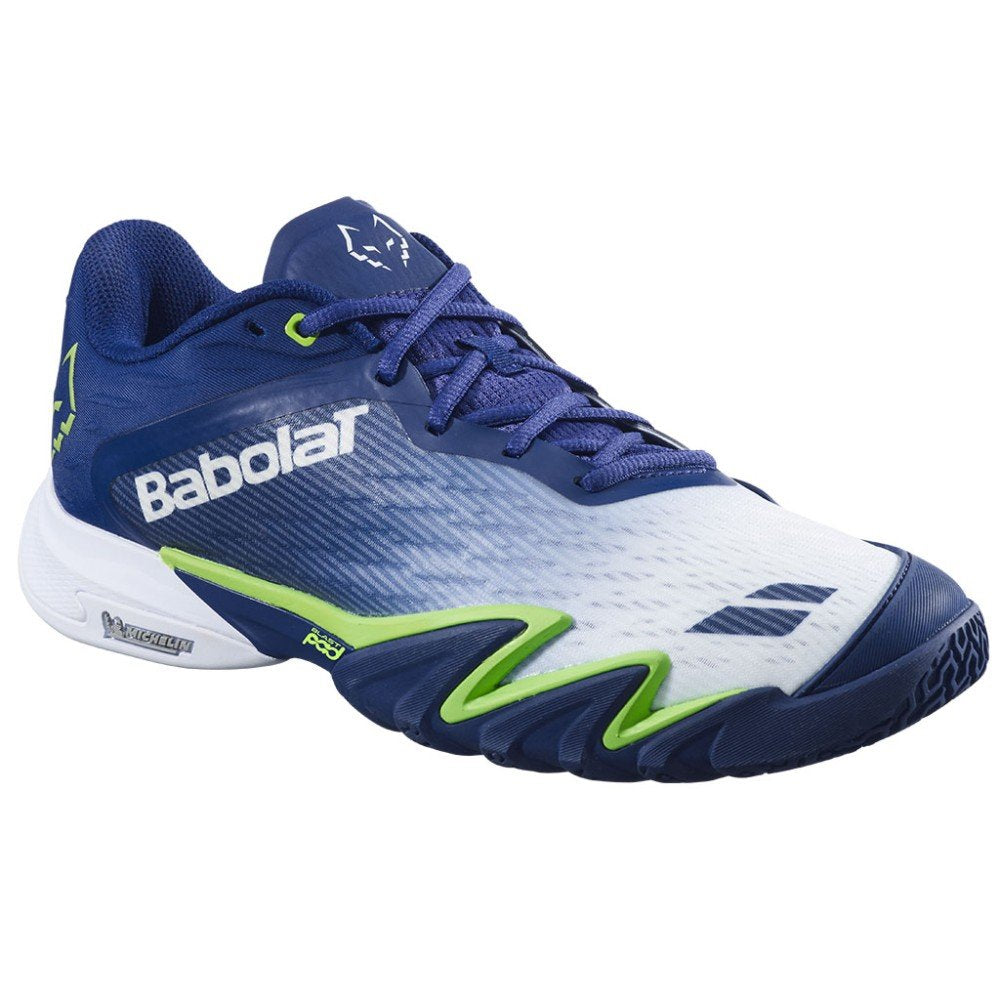 Pantofi de padel pentru bărbați Babolat PREMURA 3 MEN LEBRON BLUE / GREEN pentru stabilitate, dinamism și confort pe terenul de padel
