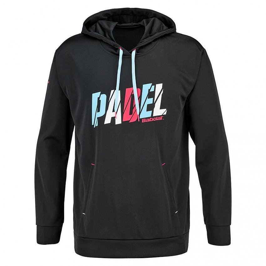 Hanorac bărbătesc Babolat PADEL HOOD BLACK, hanorac negru pentru antrenamente de padel și confort la încălzire.