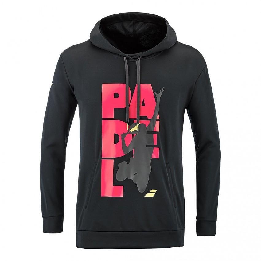 Men's Babolat PADEL MAGNET sweatshirt for padel training, black, with a hood and comfortable freedom of movement