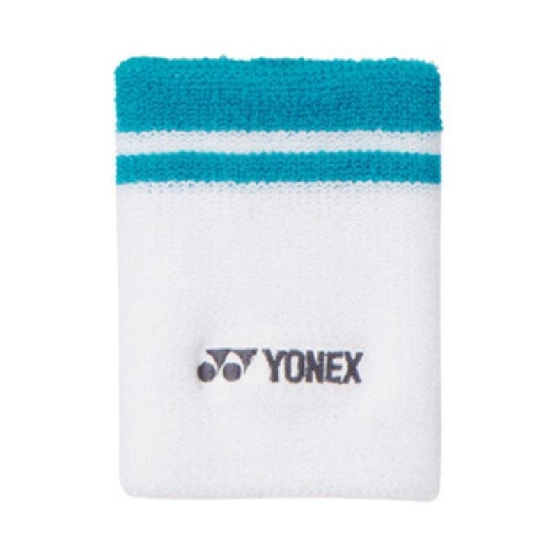 Накитник Yonex Wristband - white, cobalt blue, мек и удобен, с бродирано лого Yonex за тенис и бадминтон.