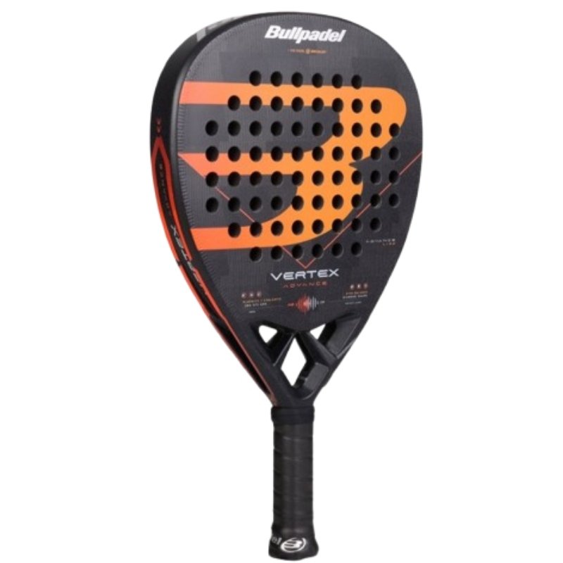 Padel racket BULLPADEL VERTEX ADVANCE– padel racket with a diamond shape, Fibrix surface, MultiEva core and CarbonTube carbon frame for powerful and stable play for advanced players.