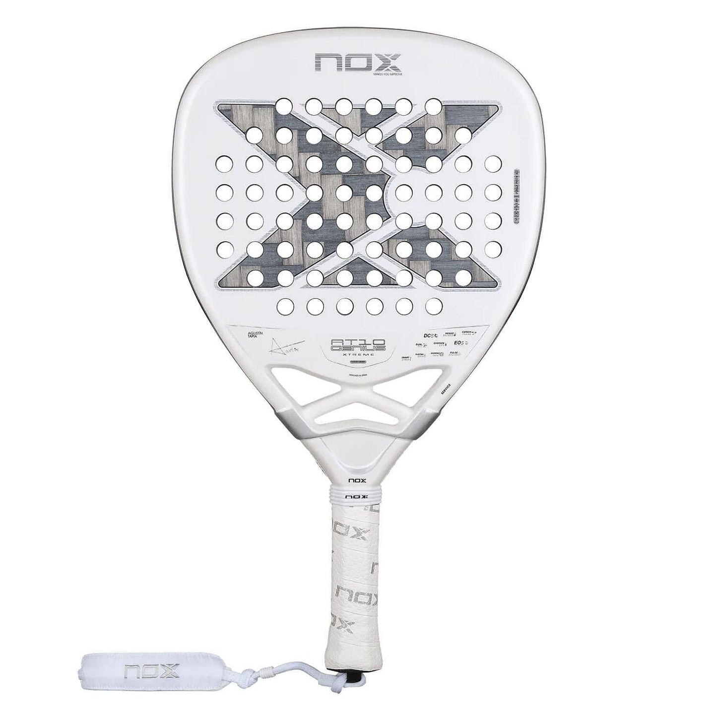 NOX AT10 Genius Attack 12K Alum XTREME padel racket with a diamond shape, carbon frame, and rough surface, designed for powerful, offensive play by advanced players.