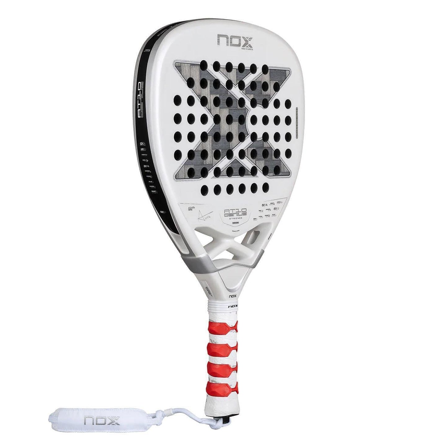 NOX AT10 Genius Attack 12K Alum XTREME padel racket with a diamond shape, carbon frame, and rough surface, designed for powerful, offensive play by advanced players.