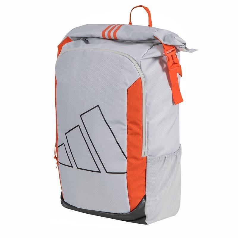 Rucsac de padel Adidas Multigame 3.3 Gri cu deschidere rolltop, buzunare laterale din plasă și compartiment pentru laptop, potrivit pentru antrenamente și competiții
