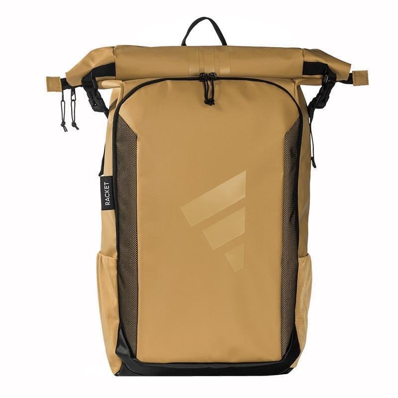 Rucsac de padel Adidas Multigame 3.4 maro - cu închidere Rolltop, compartimente căptușite pentru laptop și accesorii, buzunare laterale din plasă și bază întărită – potrivit pentru utilizare zilnică