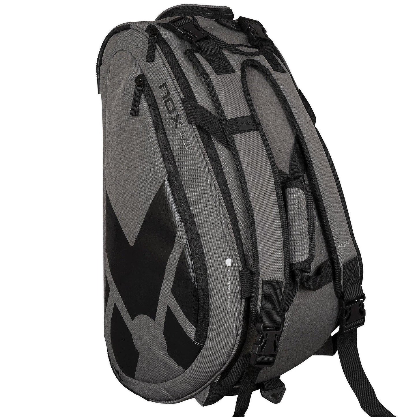 NOX TEAM AT10 padel bag – grey-black sports bag with thermal compartment, shoe compartment and space for up to 3 padel rackets, inspired by Agustín Tapia.