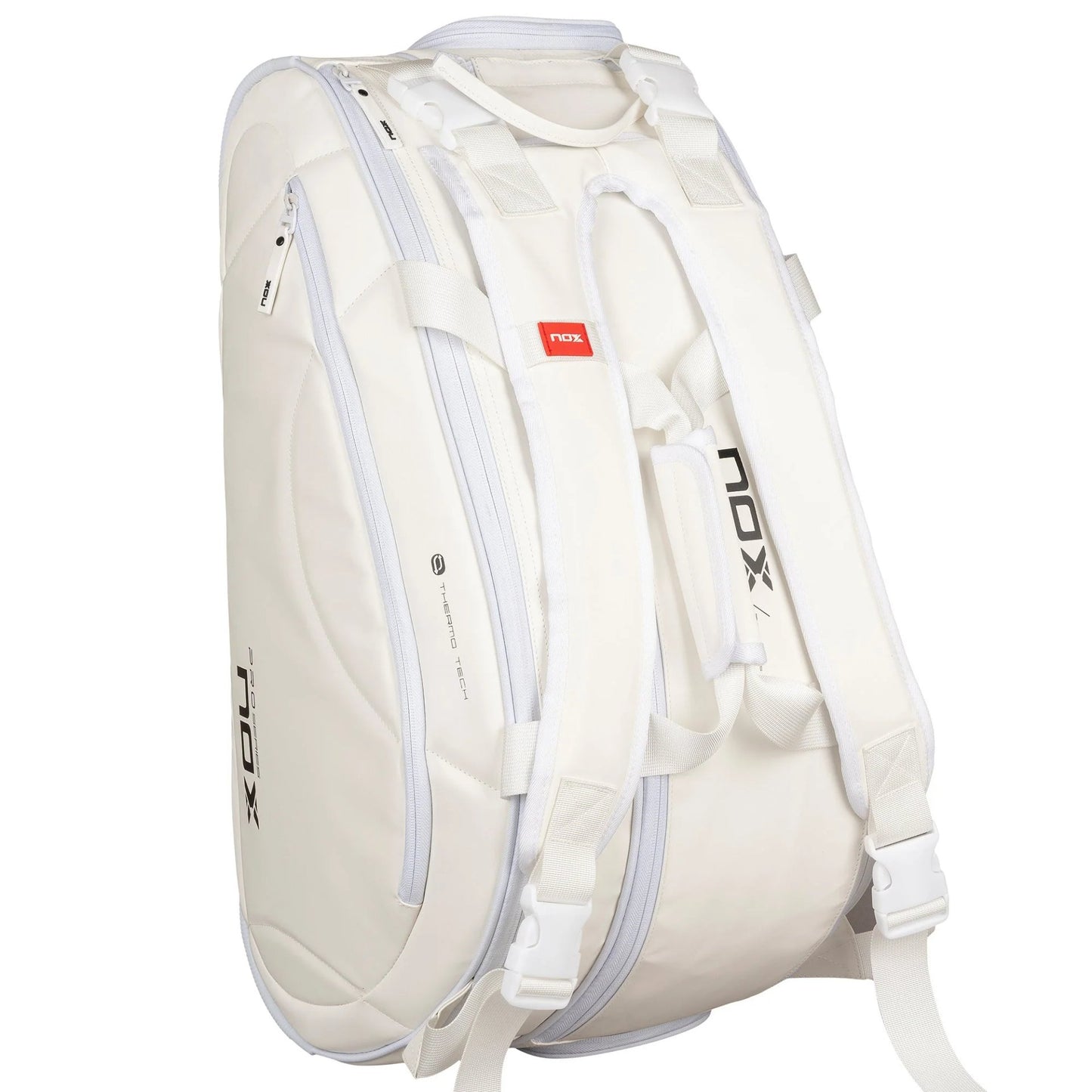 NOX Pro Series White padel bag – a stylish sports bag in white with a thermal compartment, shoe compartment, and space for up to 3 padel rackets.
