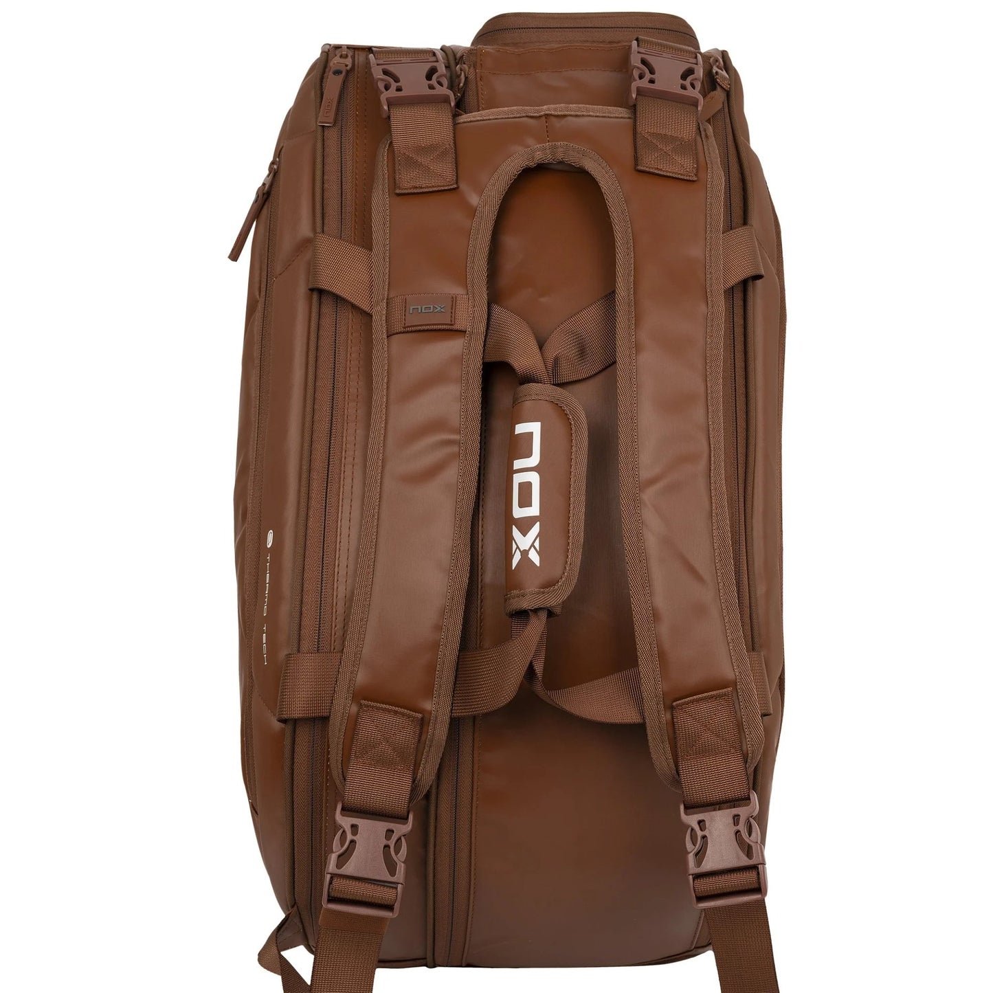 NOX Pro Series Brown padel bag – a stylish sports bag in brown with a thermal compartment, shoe compartment, and space for up to 3 padel rackets.