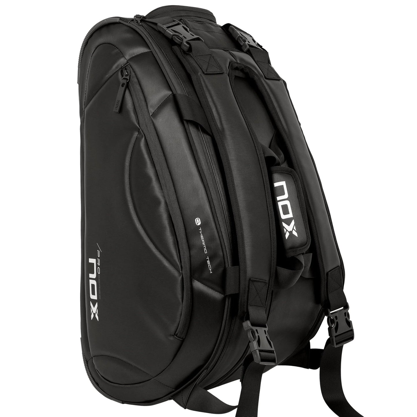 NOX Pro Series Black padel bag – a stylish sports bag in camel color with a thermal compartment, shoe compartment, and space for up to 3 padel rackets.