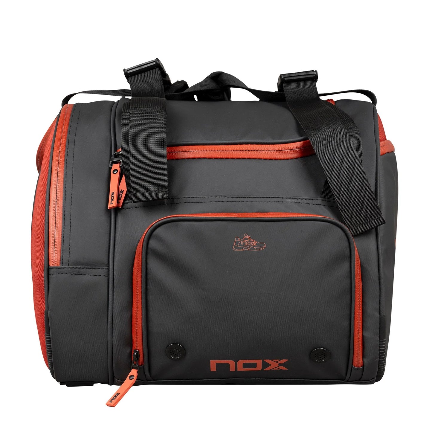 NOX LUXURY padel bag – black and red sports bag with thermal compartment, shoe and accessory compartments, stylish and durable design.