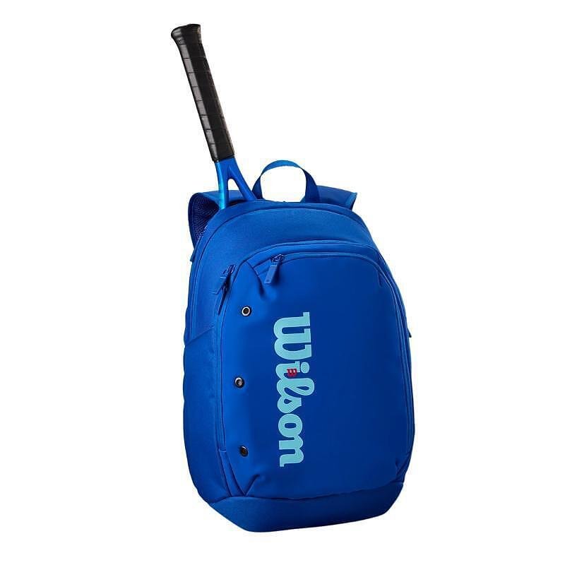 Wilson Ultra V5 Tour 2025 Backpack in blue with space for a tennis racket and convenient organization for tennis gear