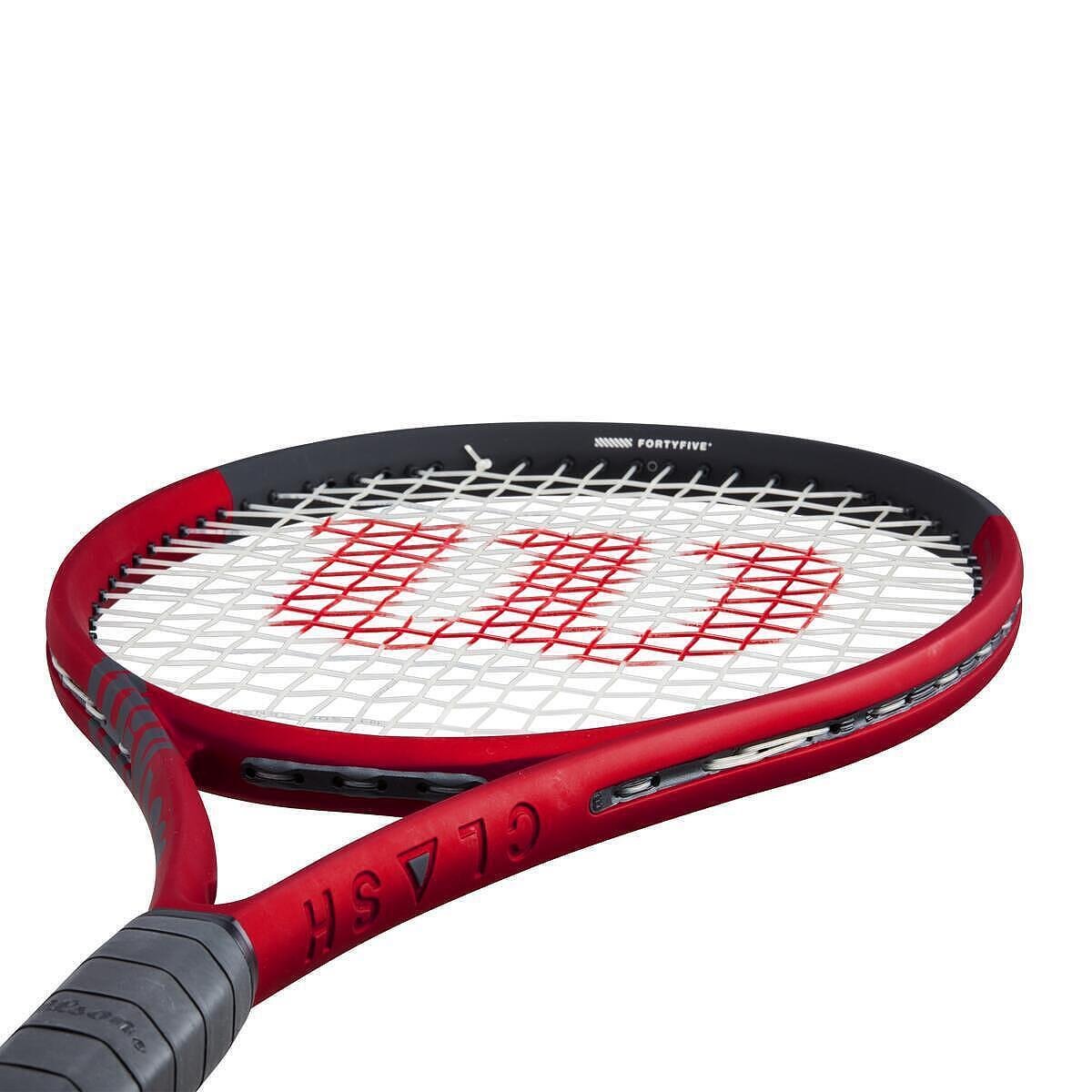 Rachetă de tenis Wilson Clash 100 Pro V2.0, design roșu-negru, stabilitate și flexibilitate