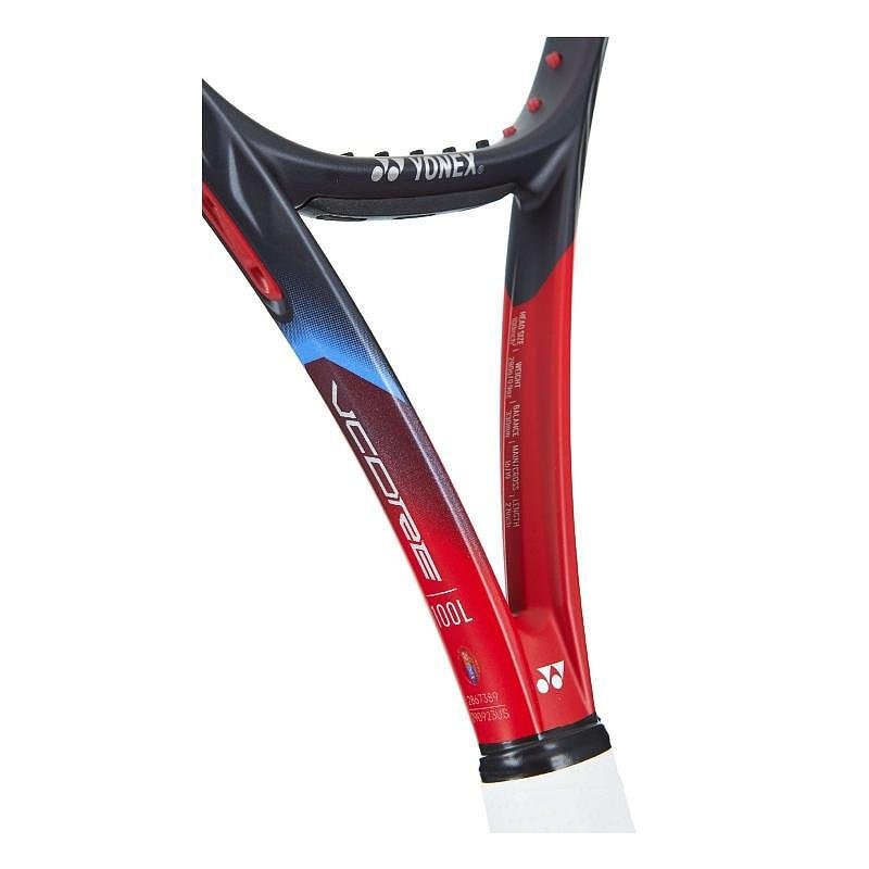Yonex VCORE 98L Scarlet tennis racquet – light, maneuverable, and with high spin for controlled aggressive play.