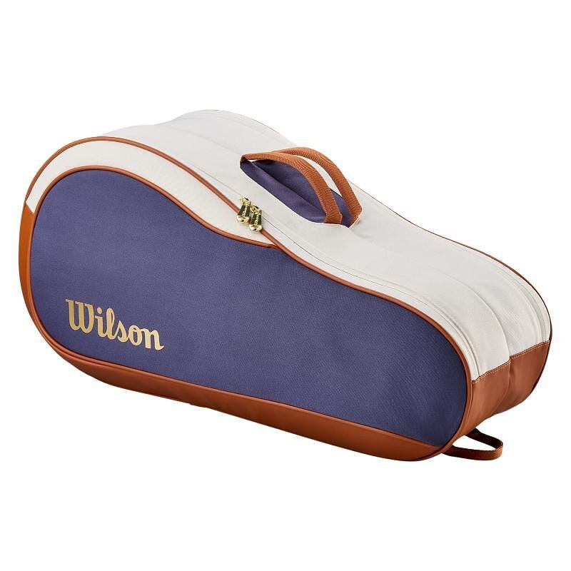 Wilson HERITAGE V2 tennis bag for 6 rackets in retro style, cream, brown and dark blue