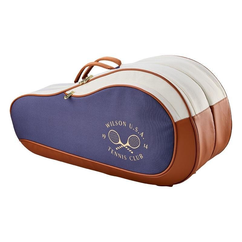 Wilson HERITAGE V2 tennis bag for 6 rackets, stylish retro design in cream/clay/navy for Wilson tennis rackets