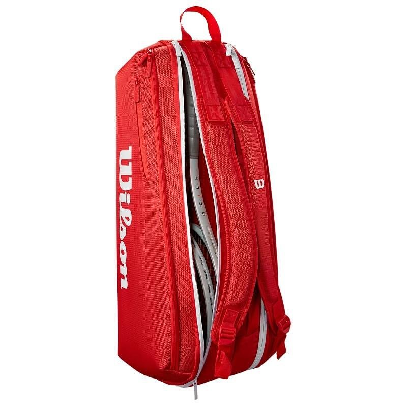 Термобег Wilson Super Tour 2025 - 9 ракети, червен тенис сак Wilson с термозащитно отделение и раница